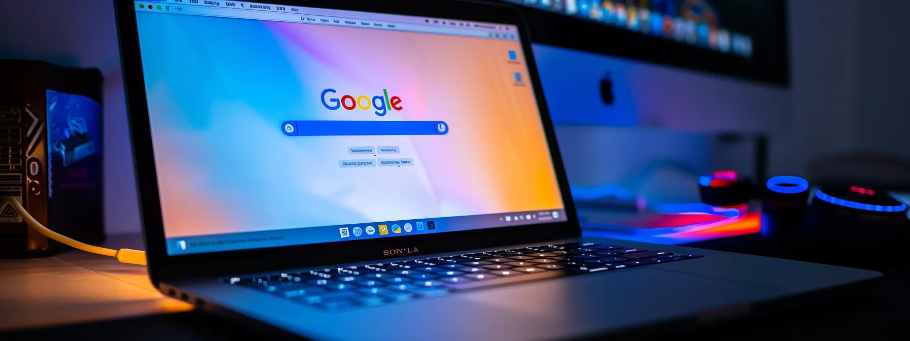 a colourful laptop screen showing a beautifully designed website with high search ranking on the search engine results page.